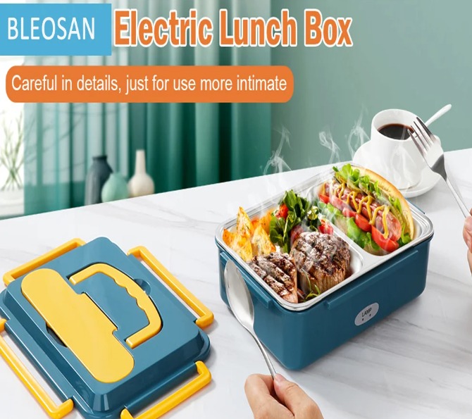 Lunch box Chauffant 3 en 1 isotherme Boîte Repas gamelle Chauffante 1,2L  Isotherme Electrique 220V 12V-24V 25x18x8cm(LxPxH)