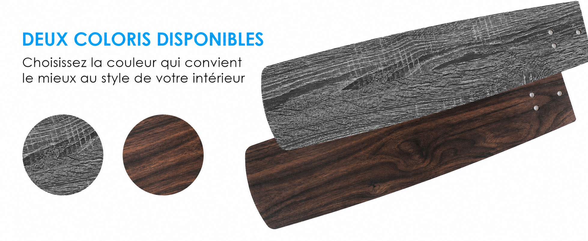 Kviflon ventilateur de plafond LED 132 cm, abat-jour verre, IP44 — visuel produit en français