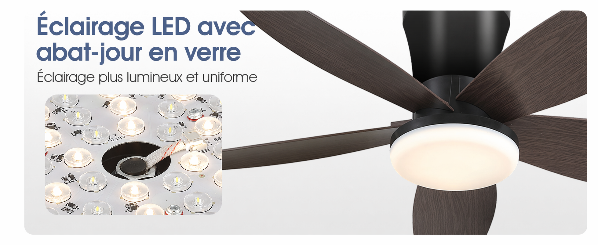 Éclairage LED intégré avec abat-jour en verre