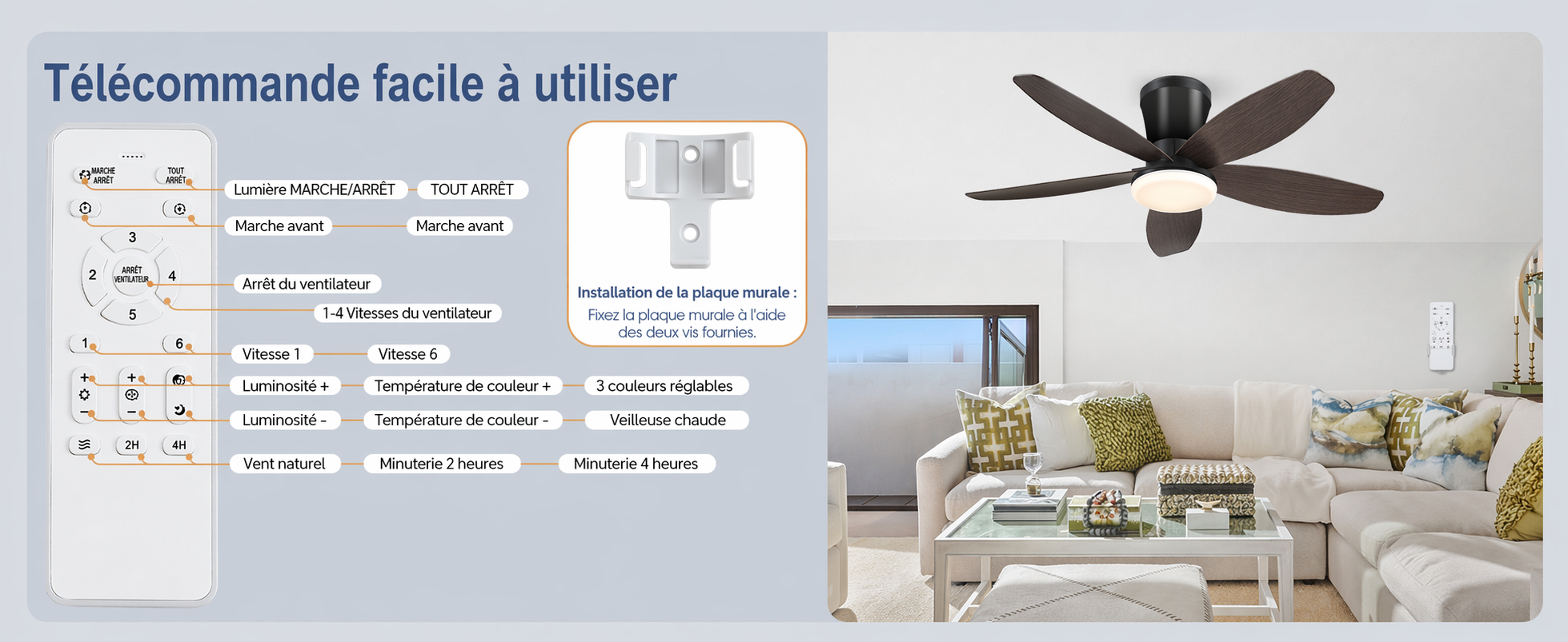 Télécommande facile à utiliser pour ventilateur de plafond
