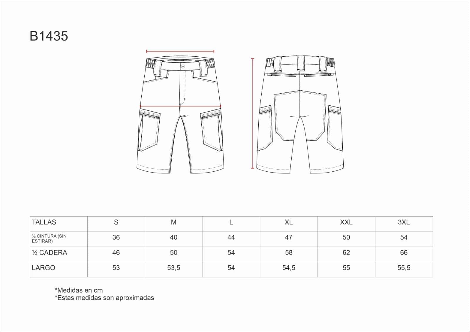 Tallas de la XS a la 3XL