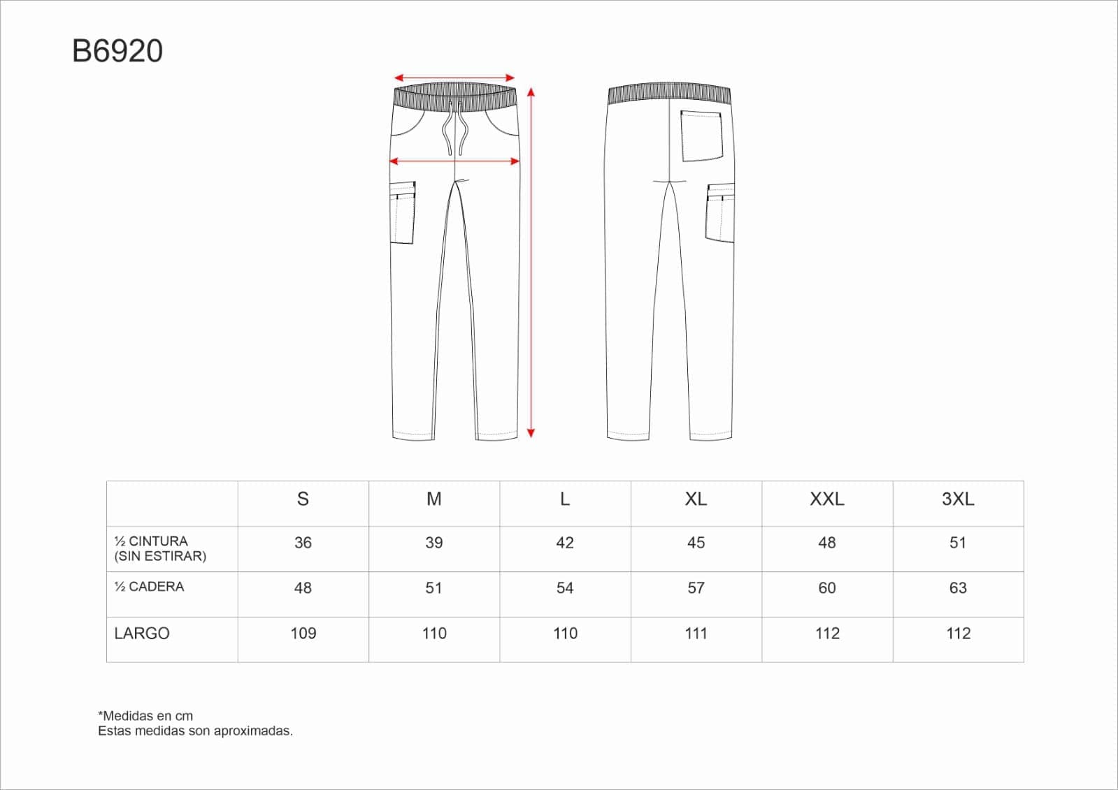 Tallas de la XS a la 3XL