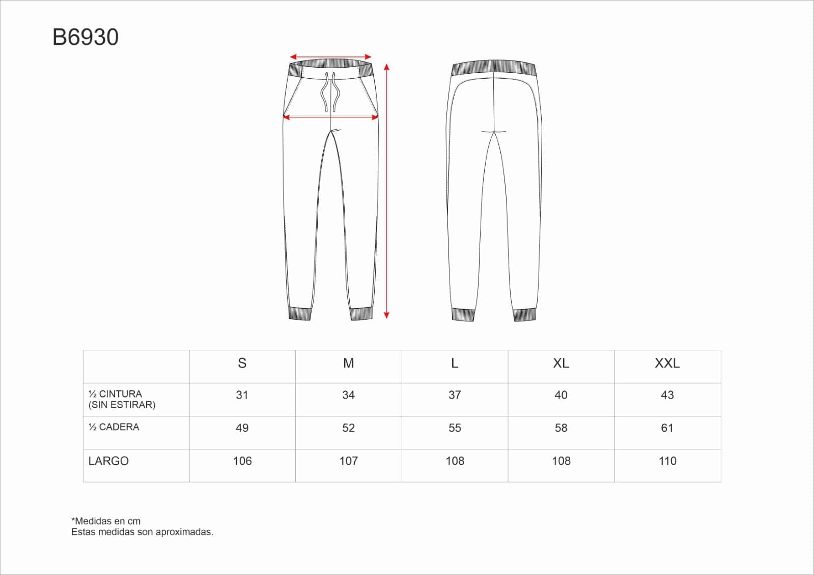 Tallas de la XS a la 3XL