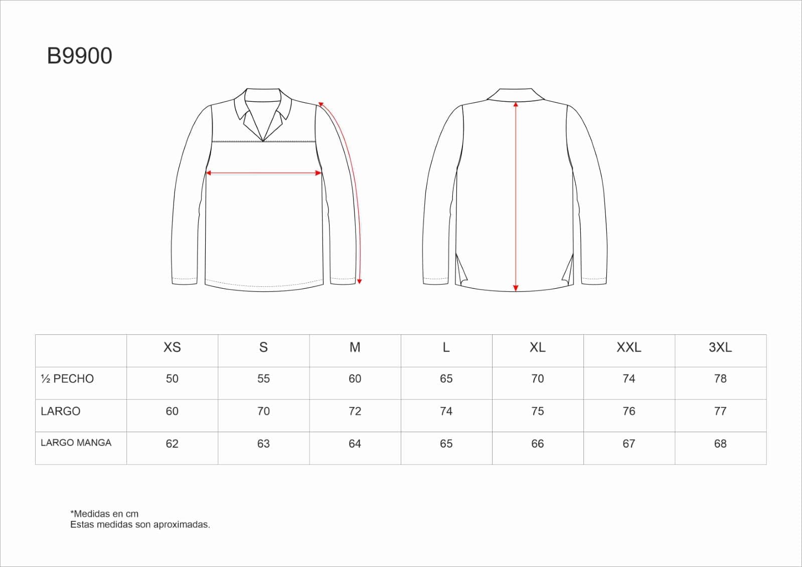 Tallas de la XS a la 3XL
