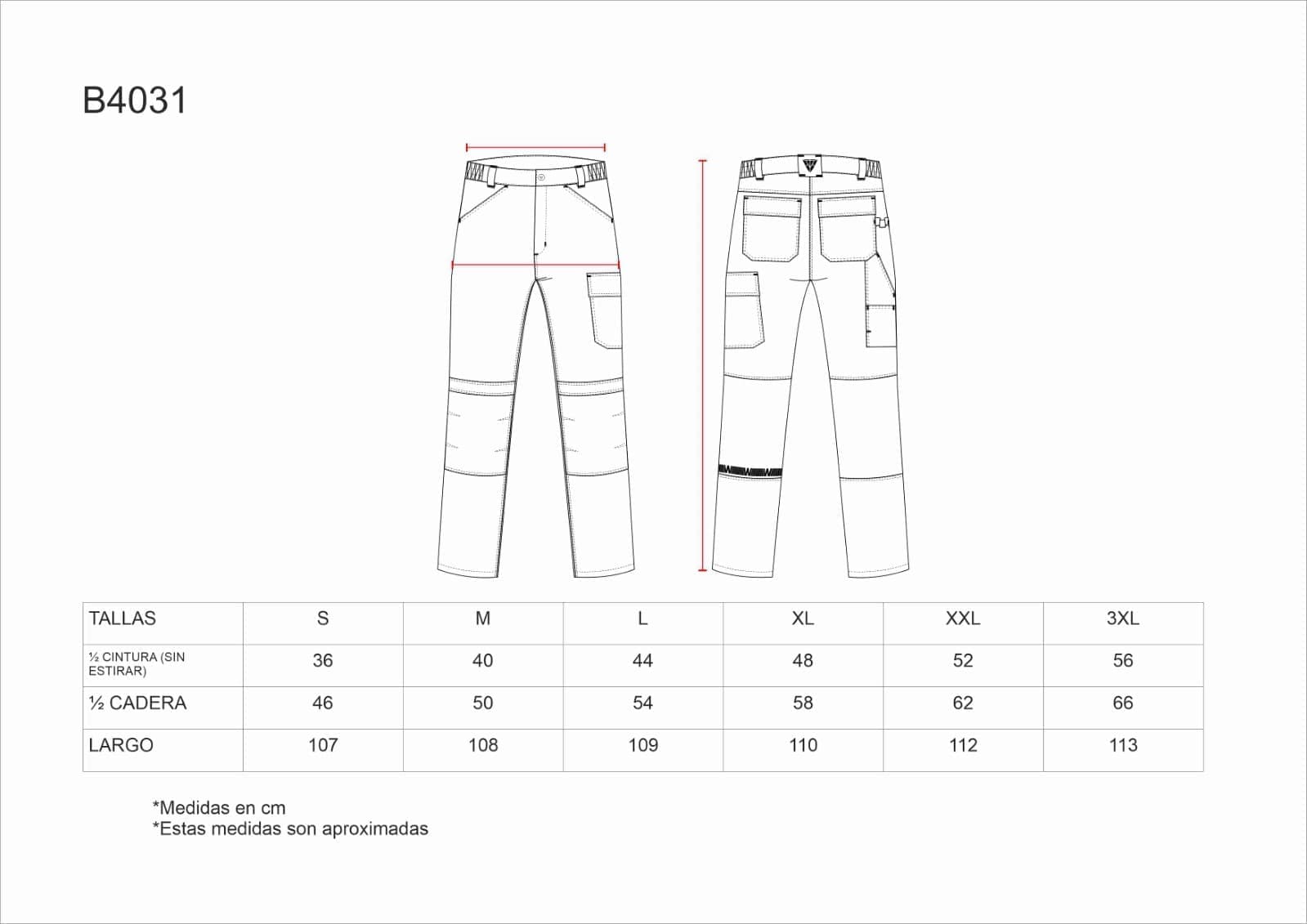 Tallas de la XS a la 3XL