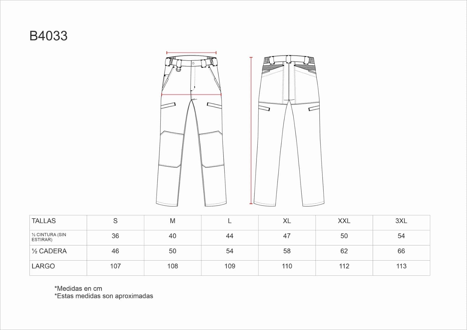 Tallas de la XS a la 3XL