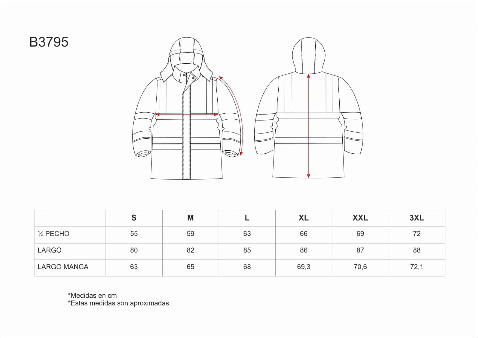Tallas de la XS a la 3XL