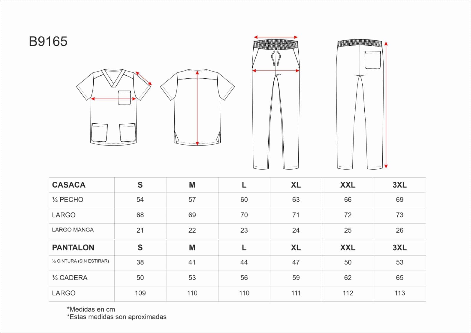Tallas de la XS a la 3XL