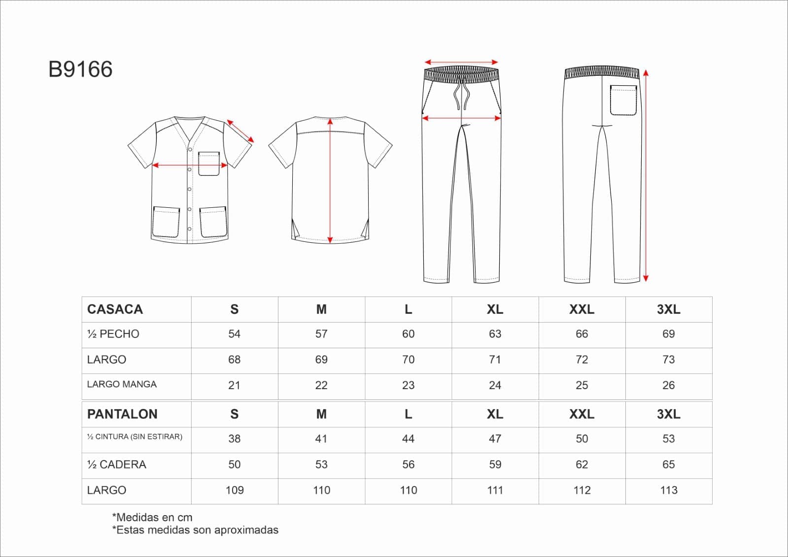 Tallas de la XS a la 3XL