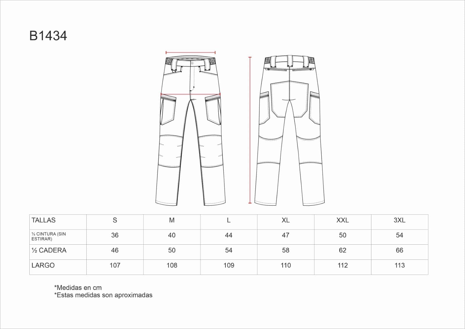 Tallas de la XS a la 3XL