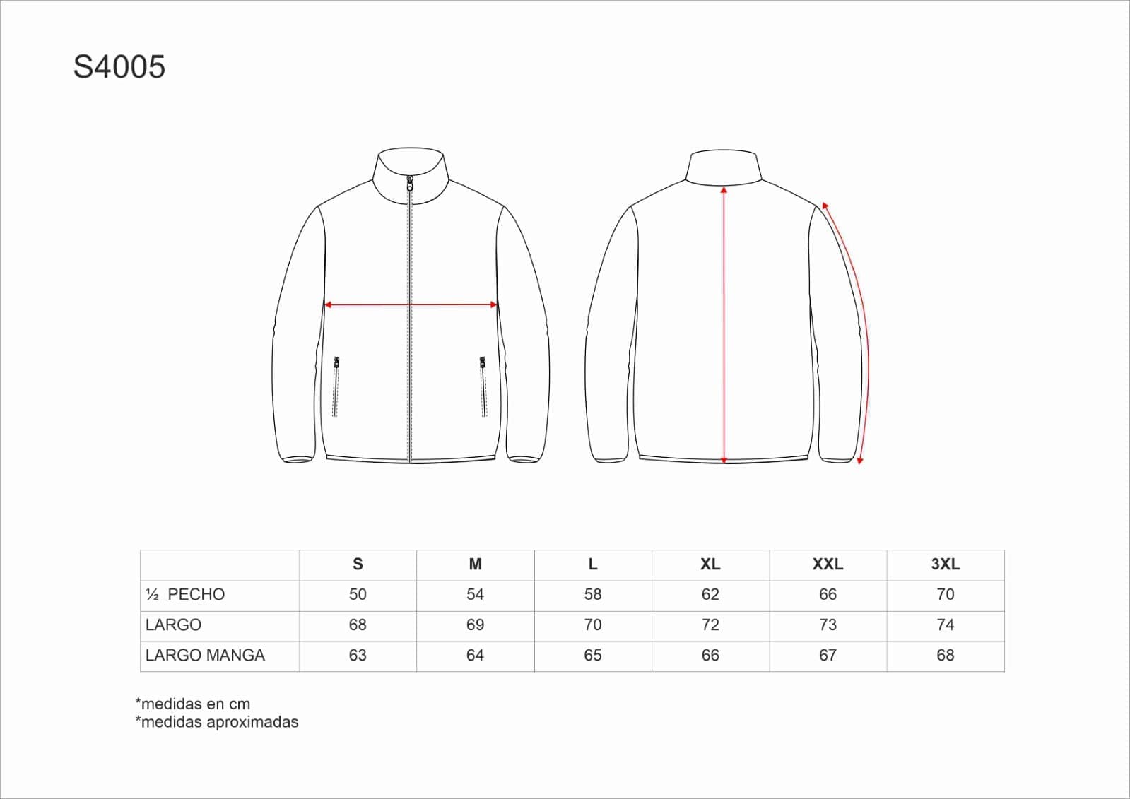 Tallas de la XS a la 3XL