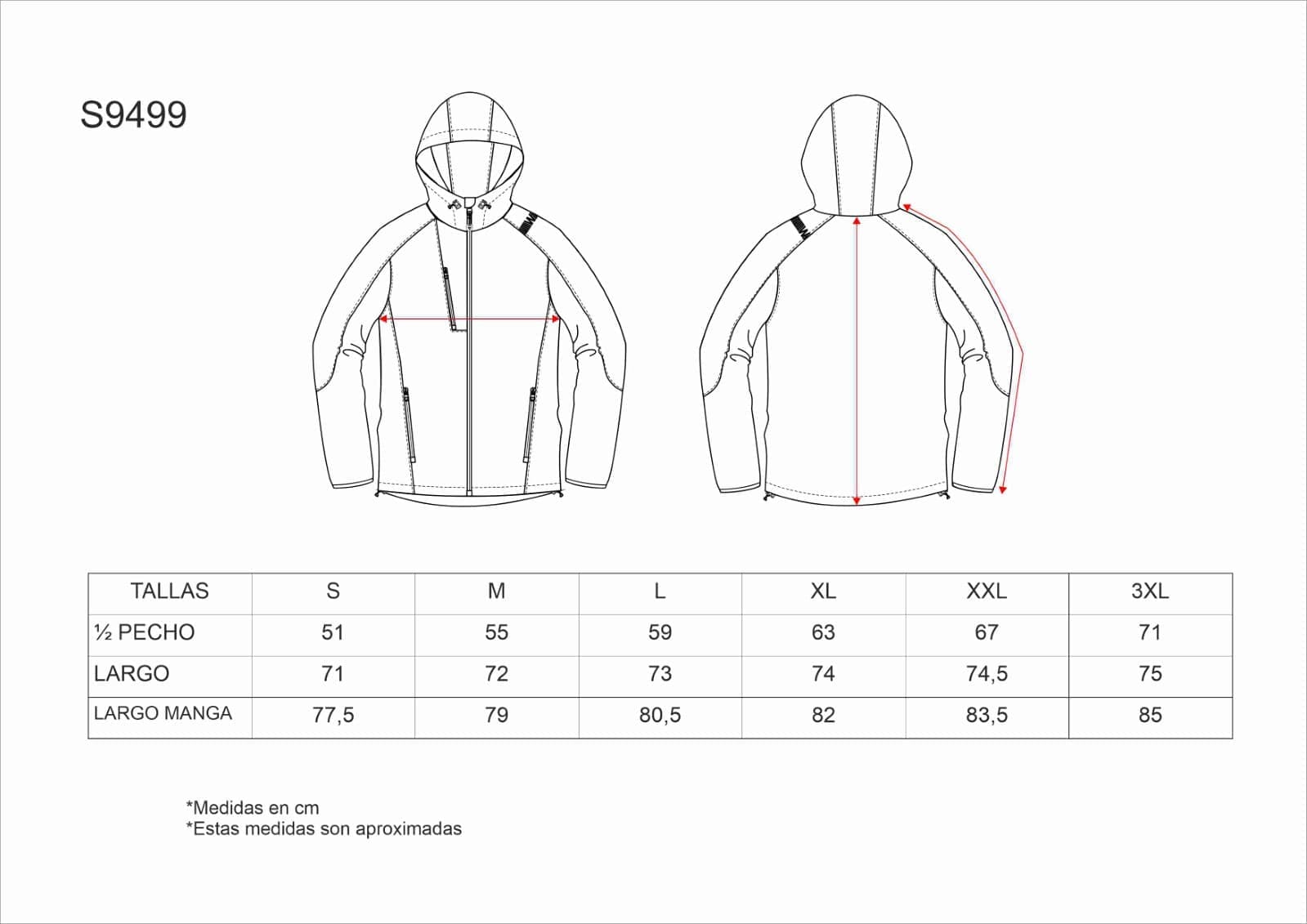 Tallas de la XS a la 3XL