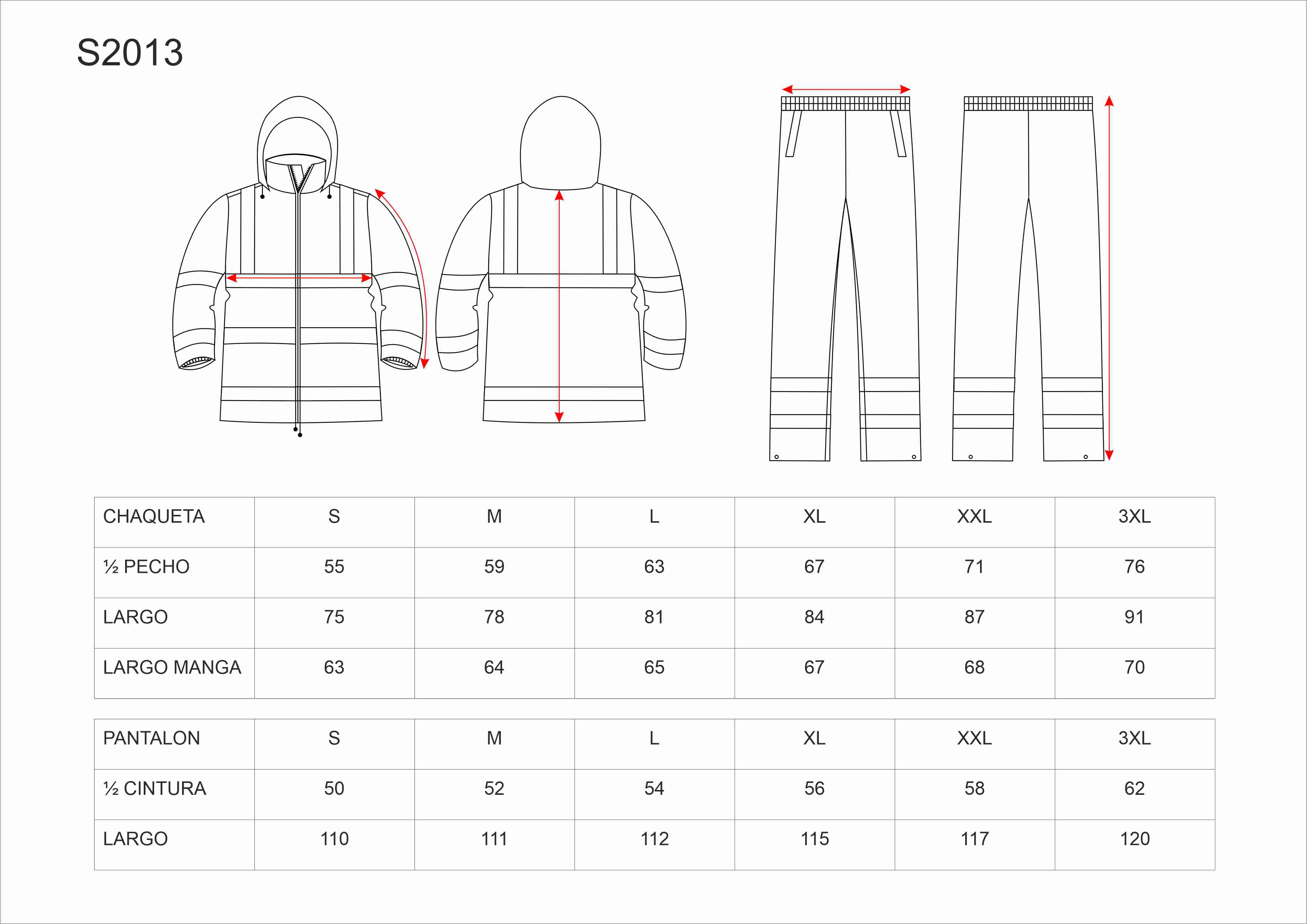 Tallas de la XS a la 3XL