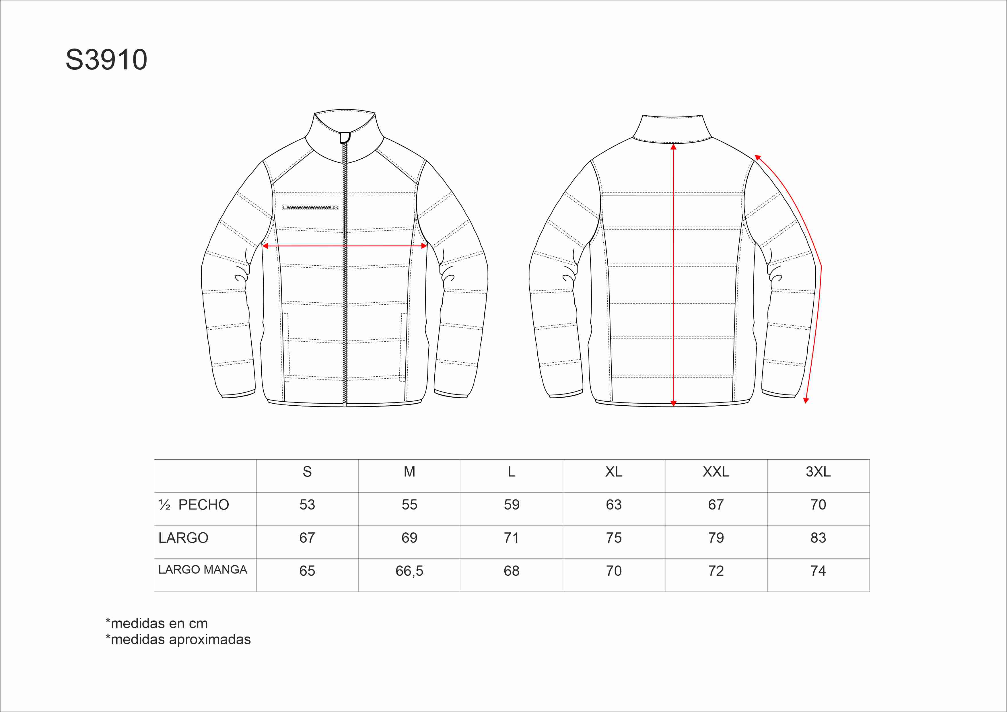 Tallas de la XS a la 3XL