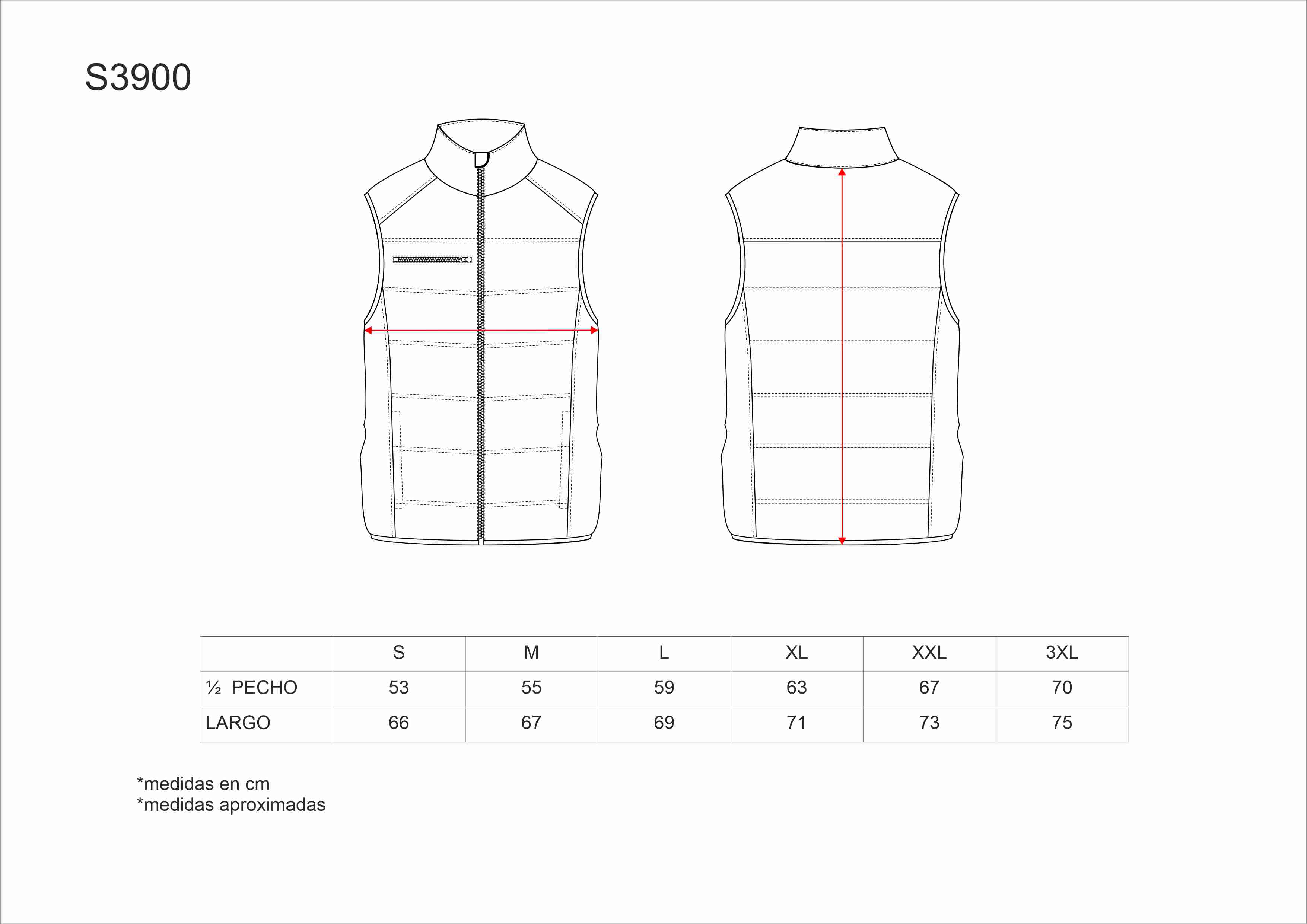 Tallas de la XS a la 3XL