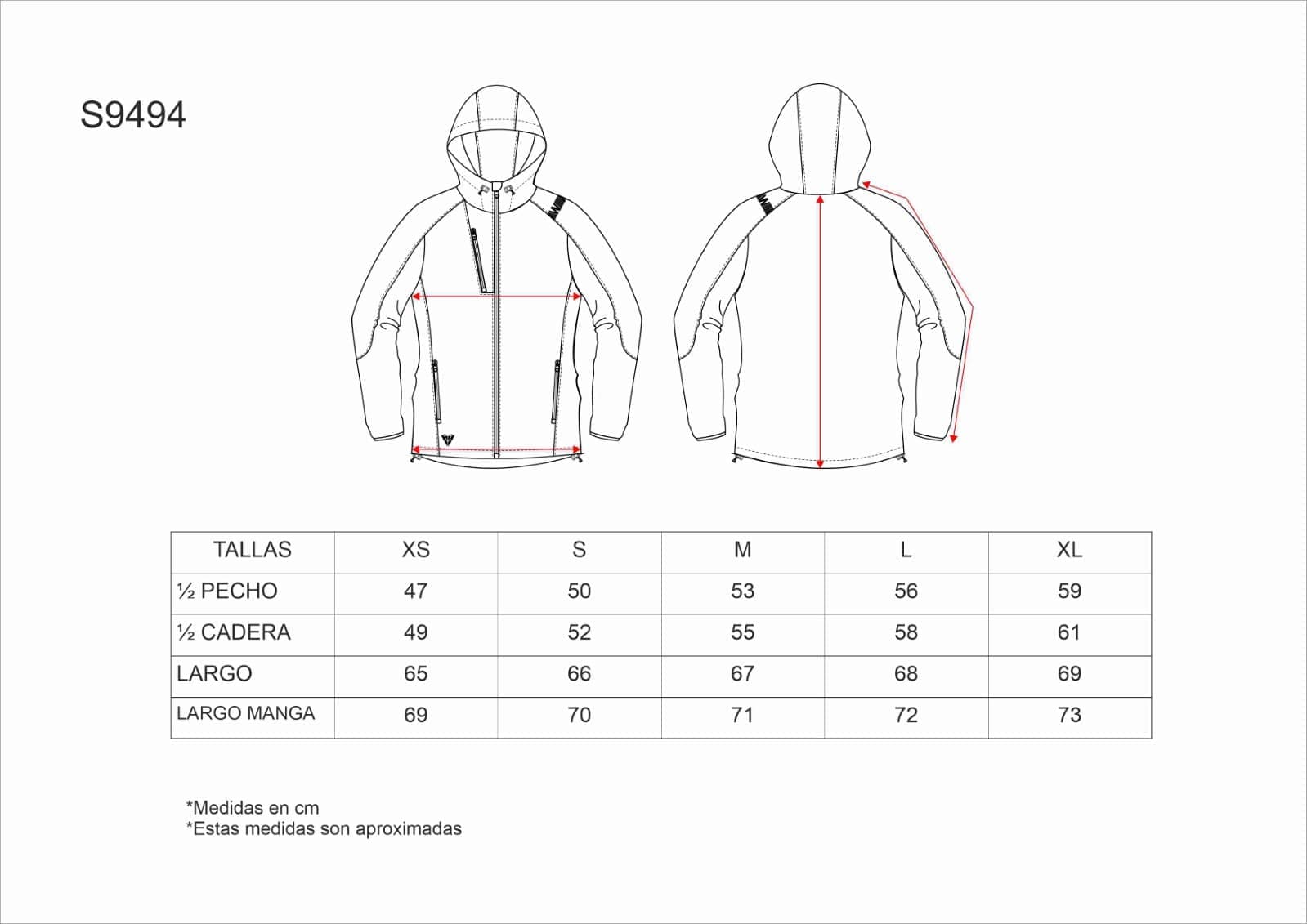 Tallas de la XS a la 3XL