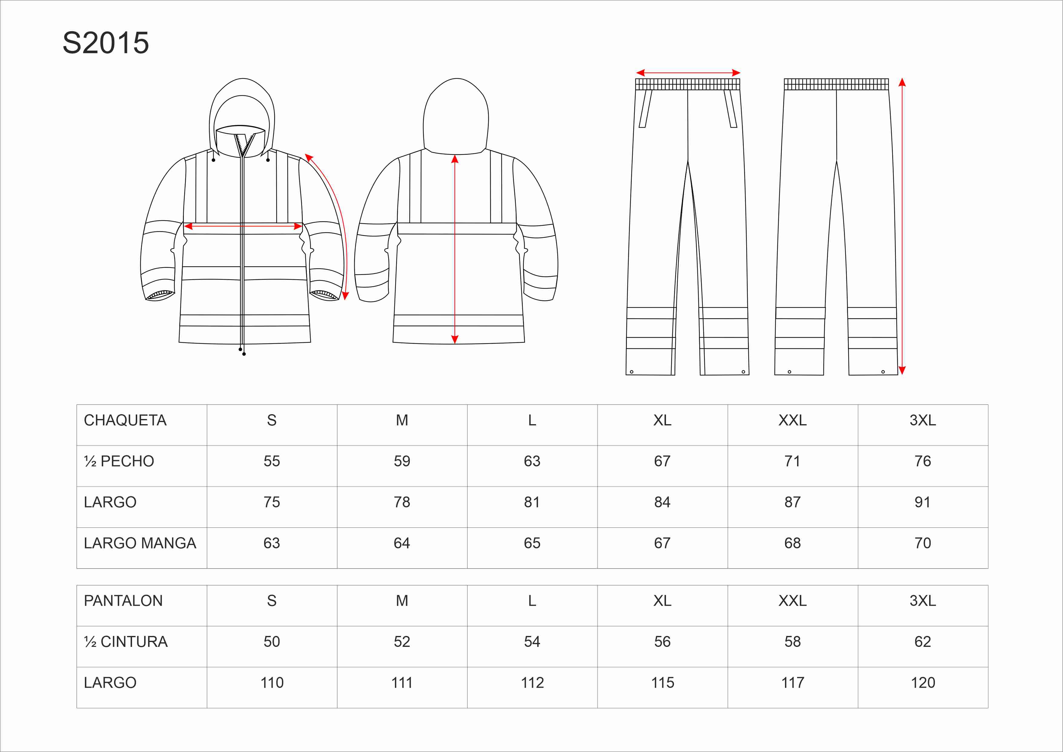 Tallas de la XS a la 3XL
