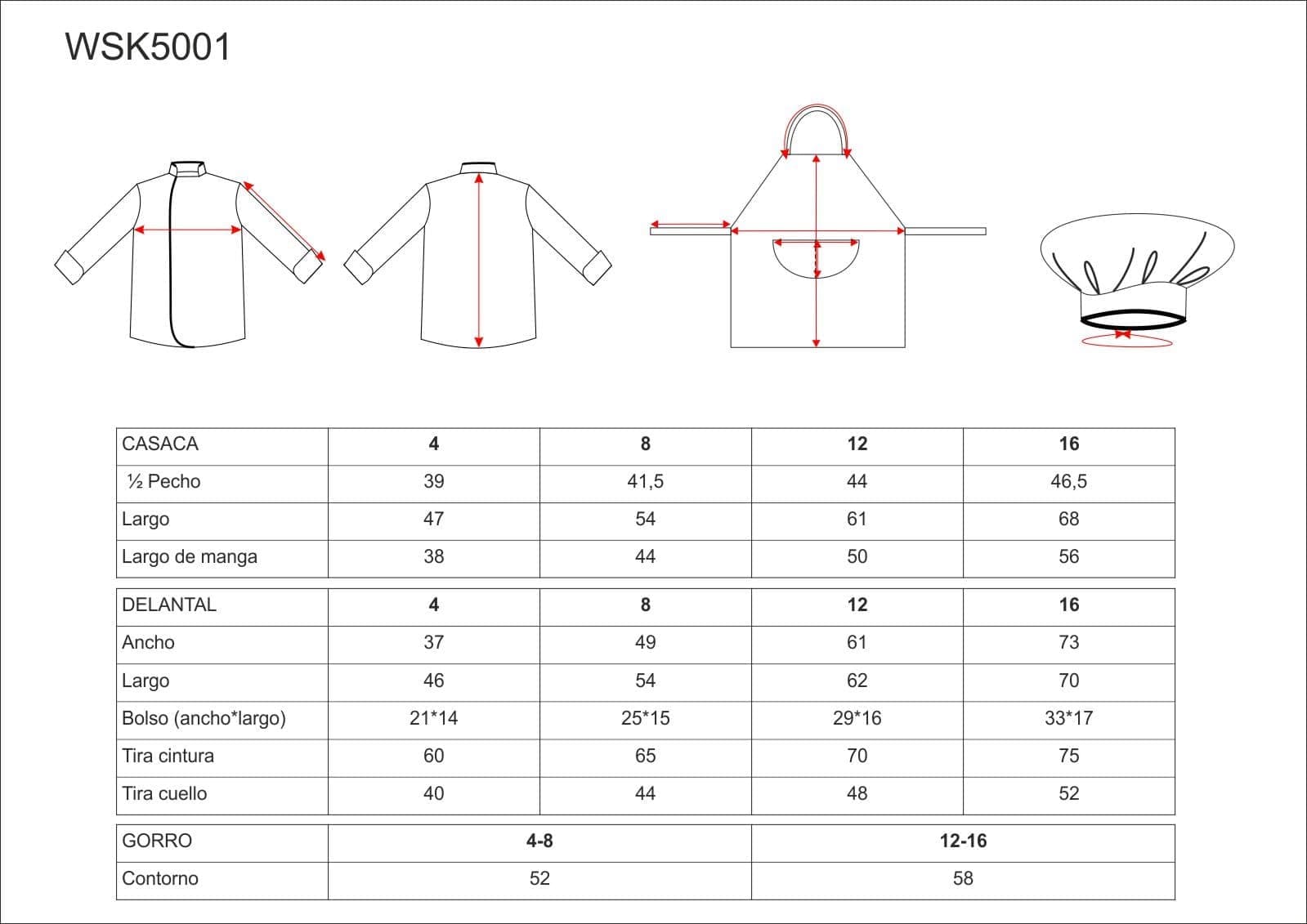 Tallas de la XS a la 3XL