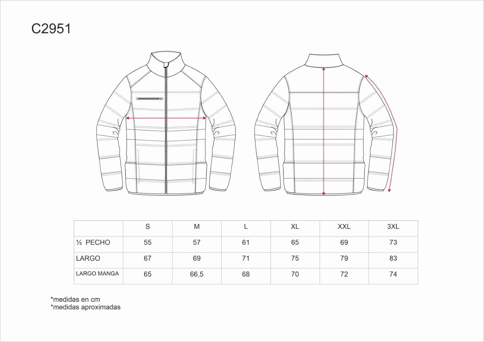 Tallas de la XS a la 3XL