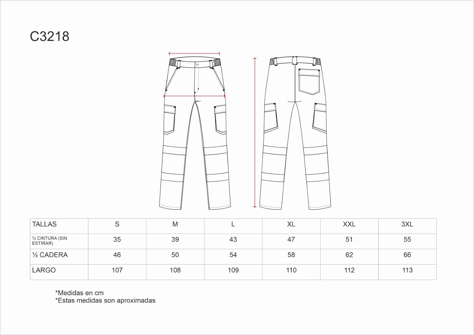 Tallas de la XS a la 3XL