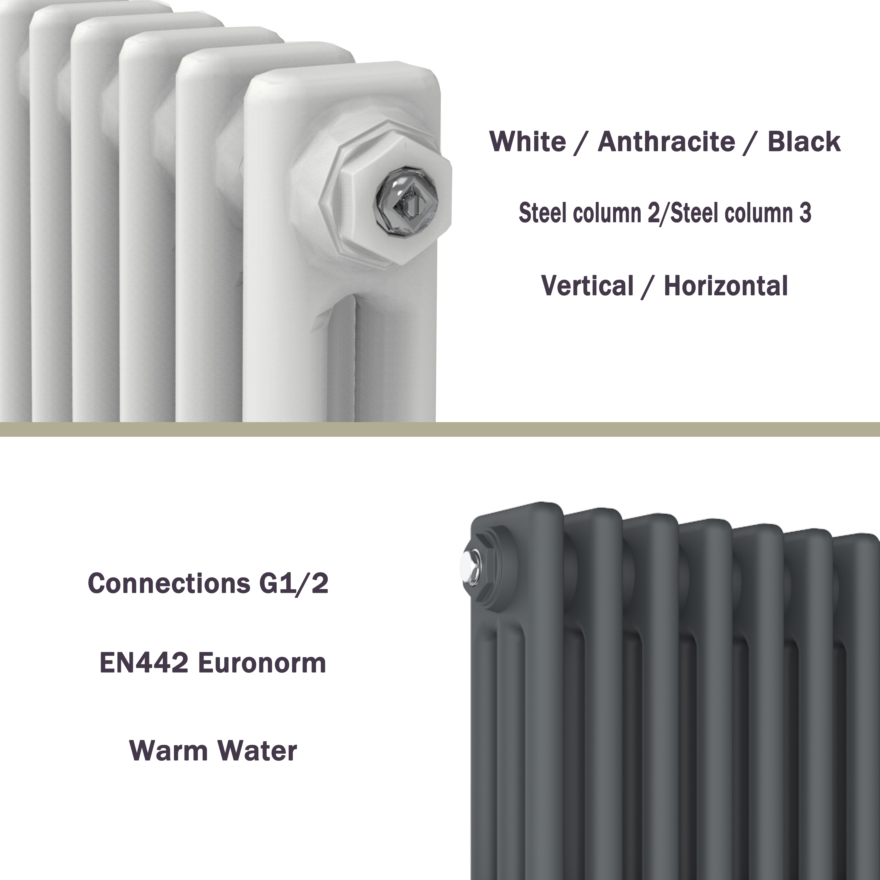 1800x200mm 2 Column Vertical Black Traditional Radiator Central Heating ...