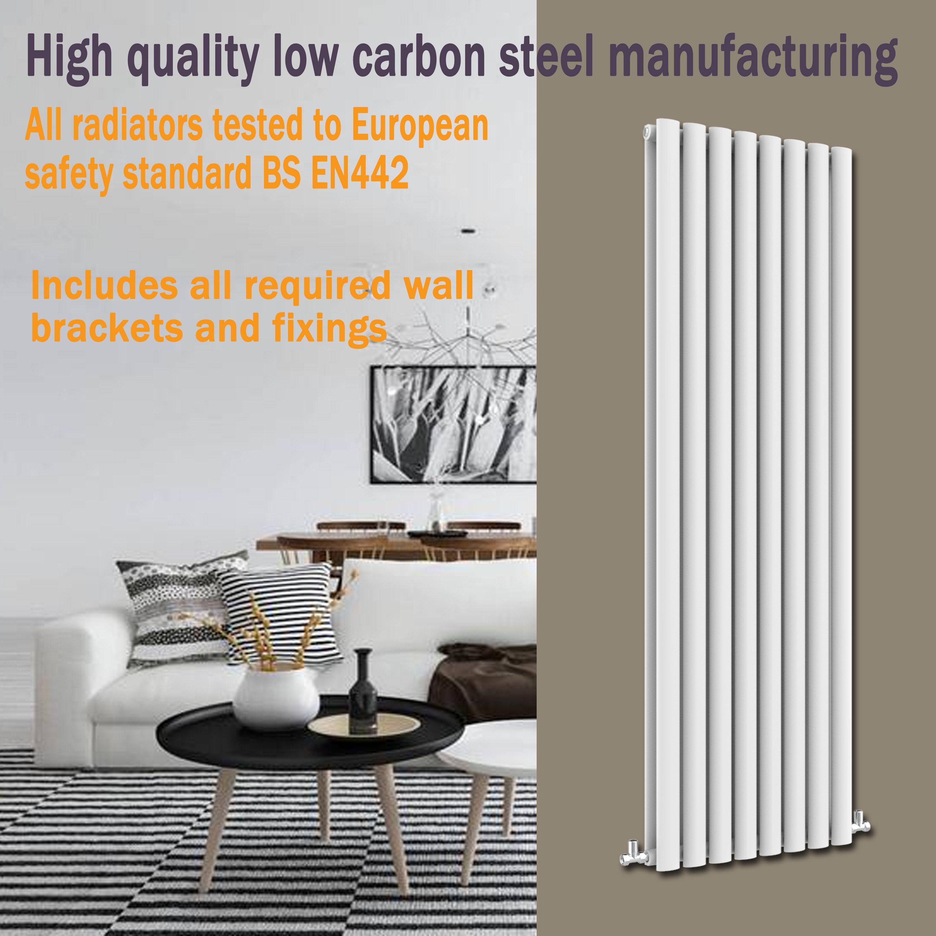 AICA 1800x380mm 3 Column Vertical Black Radiator Central Heating Cast ...