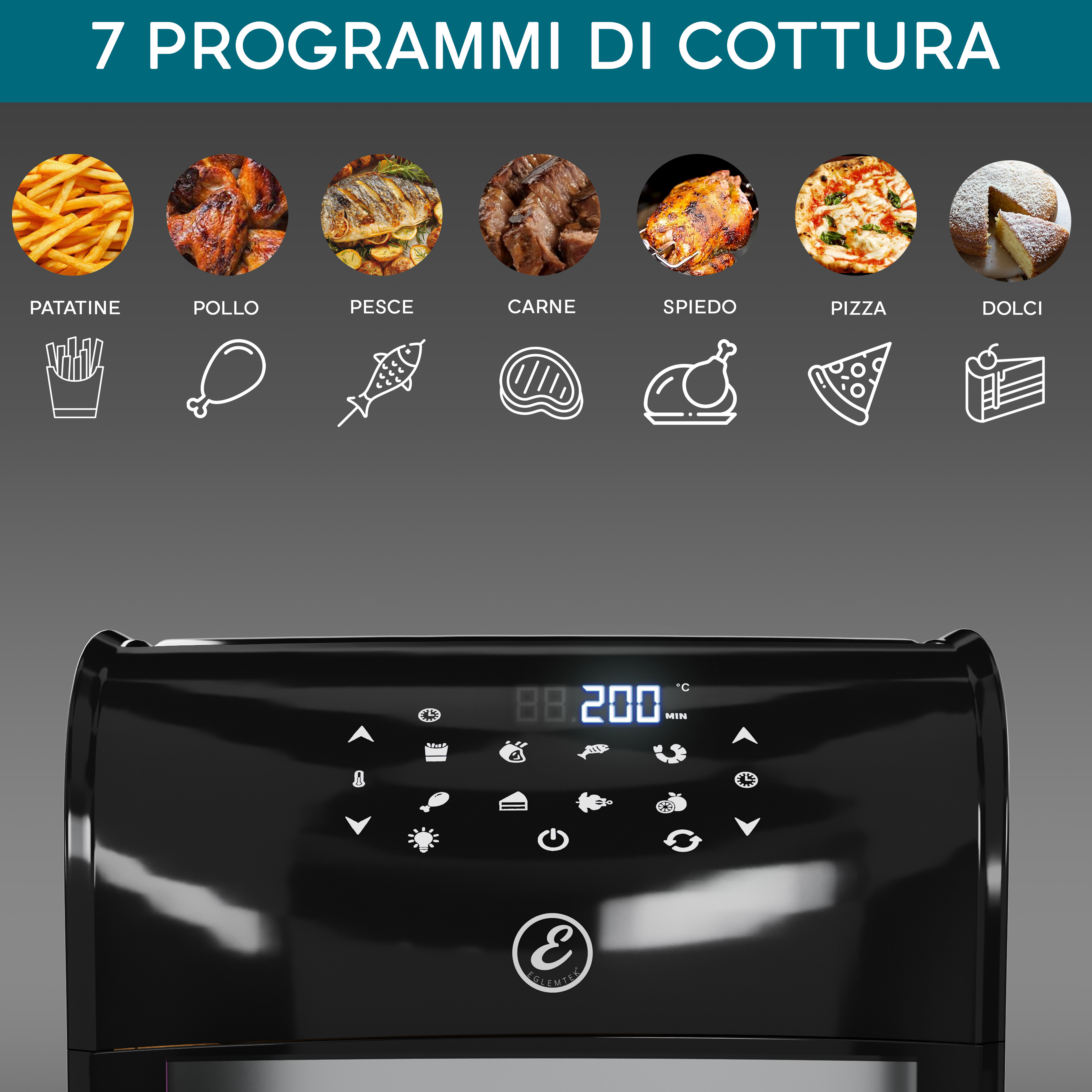 Friggitrice Ad Aria 12 Litri 10 In 1 Forno Aria Calda Con LED