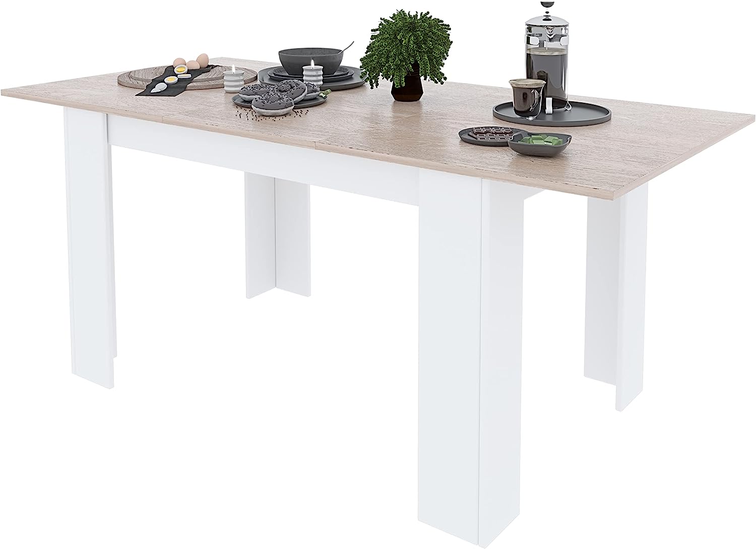 Tavolo Da Pranzo Allungabile Fino a 190 cm In Legno Toledo Tavolino  Consolle Estensibile Salotto Salone Sala Pranzo Design Moderno Elegante 190  x 78 x 90 cm Colore Bianco E Rovere