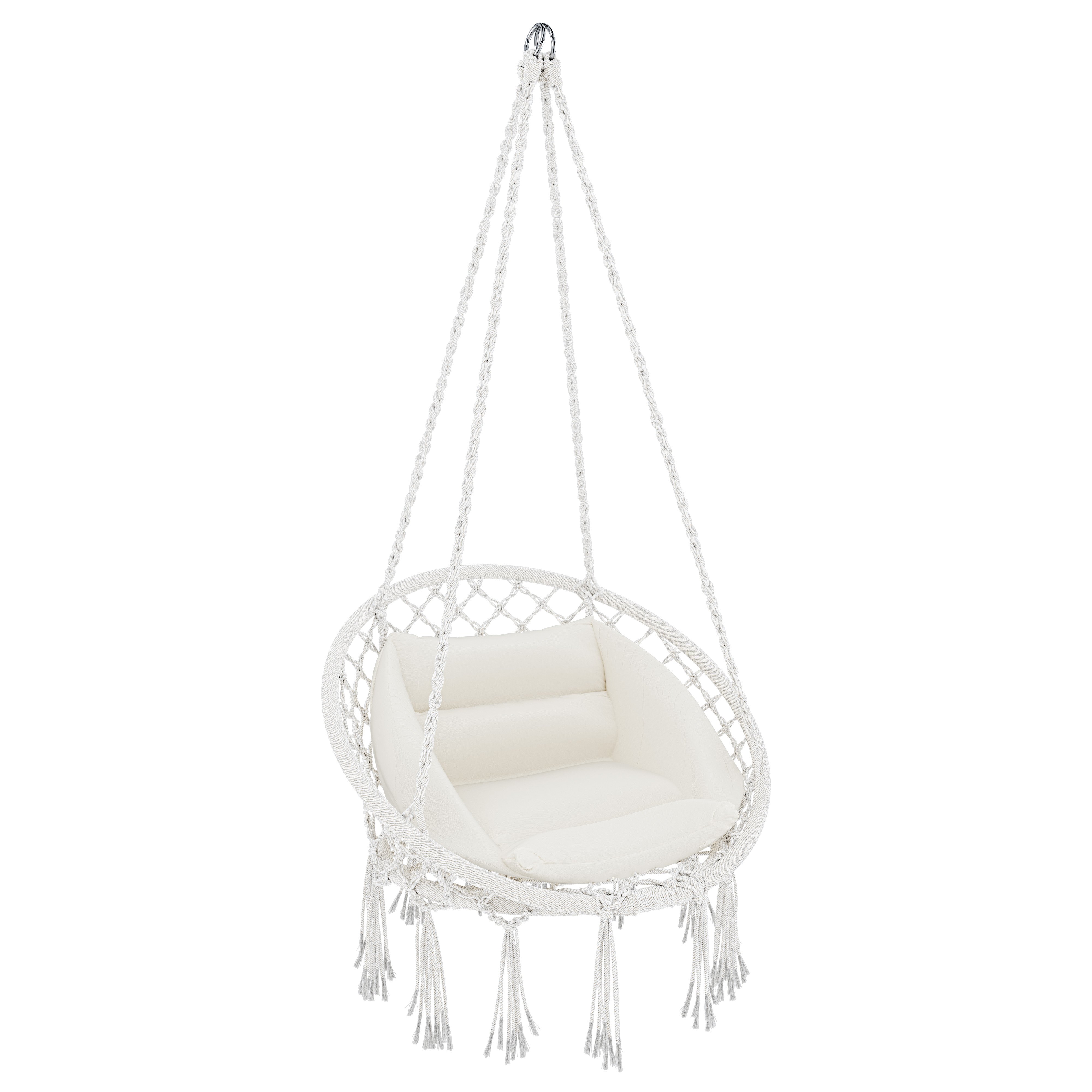 Poltrona Sospesa Da Giardino Corda Di Cotone Effetto Macrame' Struttura  Pensile In Acciaio Cuscino Amaca Sedia A Dondolo Con Seduta Imbottita Per  Esterno Terrazzo Design Moderno Fino A 160 Kg (Ecrù)