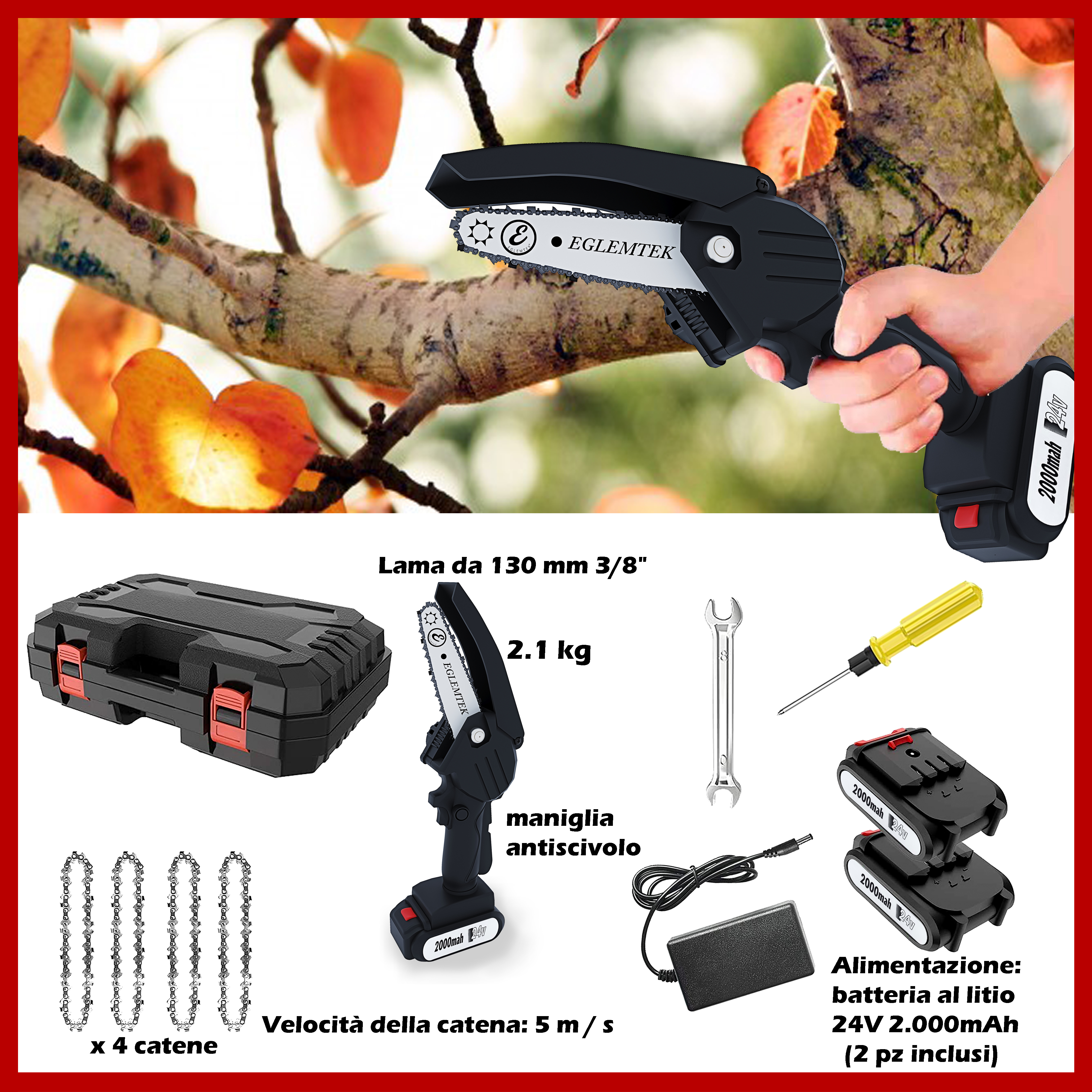 Mini Motosega A Batteria Elettrica Portatile Con 4 Catene, 2 Batterie E Caricatore Moto Sega Ricaricabile Lama 130 Mm Batteria 24V Ideale Potatura Alberi Giardino Giardinaggio Fai Da Te Colore Nero -Husqvarni Negozio AAHKMJXYDAFdJAOAIMEbOAch7w5JgkD56B5b mYl T9Isf4DCJN 5REyQjePMyCh ltBtoxu