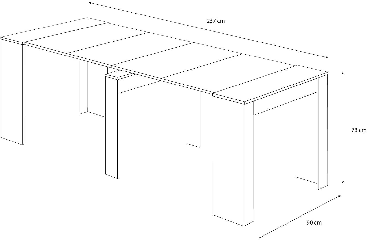 EGLEMTEK Tavolo 10 Posti Consolle Allungabile Oslo Fino A 2.37 Metri,  Salvaspazio Multiposizione, Design Moderno Ed Elegante, Per Casa E Ufficio,  78 x 51 x 90 cm, Colore Bianco Lucido : : Casa e cucina