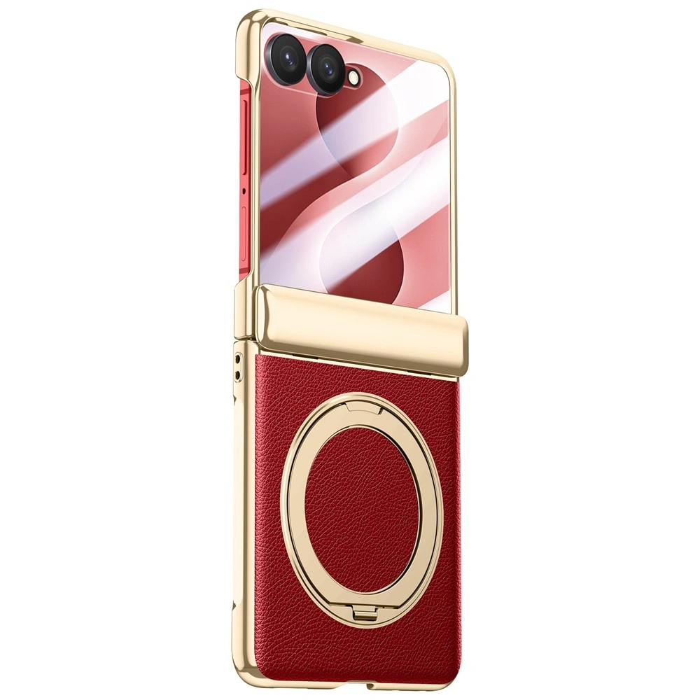 Funda para Samsung Galaxy Z Flip 8, con soporte y cristal para la pantalla externa, rojo