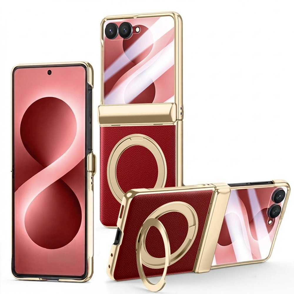 Funda para Samsung Galaxy Z Flip 8, con soporte y cristal para la pantalla externa, rojo
