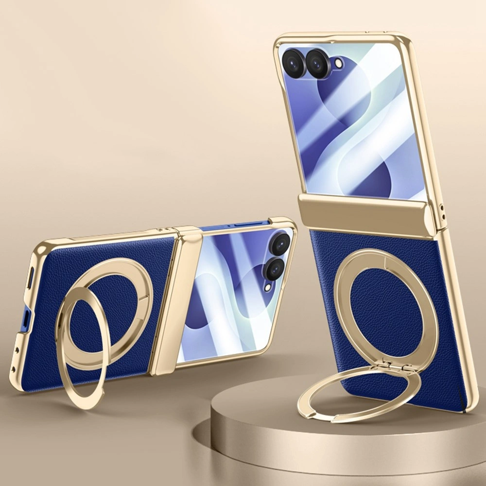 Funda para Samsung Galaxy Z Flip 8, con soporte y cristal para la pantalla externa, azul