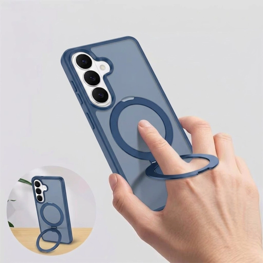 Custodia fumé per Samsung Galaxy A27 5G, custodia opaca con supporto, per MagSafe, cornice blu