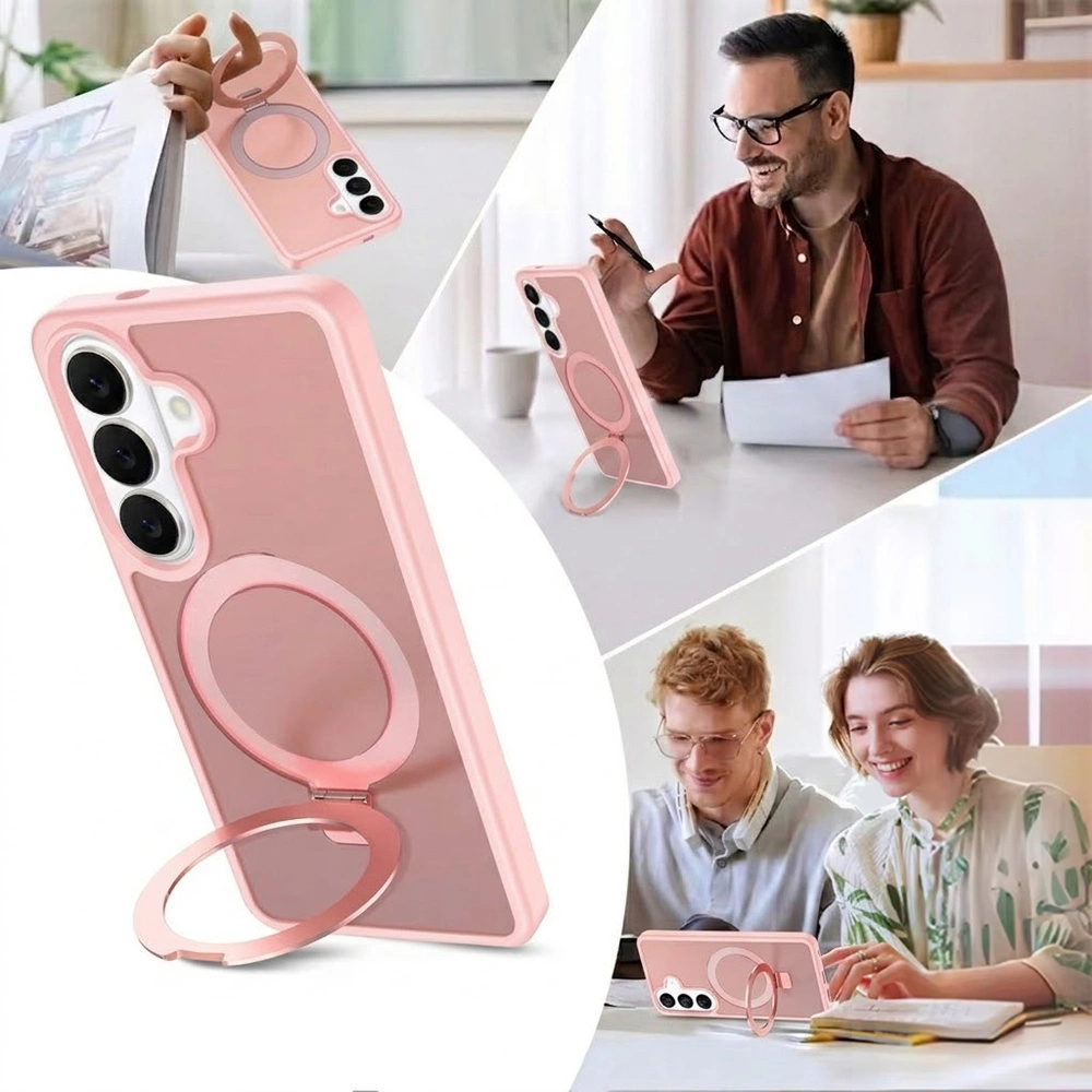Custodia fumé per Samsung Galaxy A27 5G, custodia opaca con supporto, compatibile con MagSafe, cornice rosa