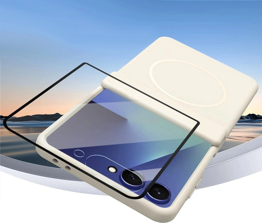 Custodia per Samsung Galaxy Z Flip 8, con copertura della cerniera e vetro per lo schermo esterno, per MagSafe, bianca