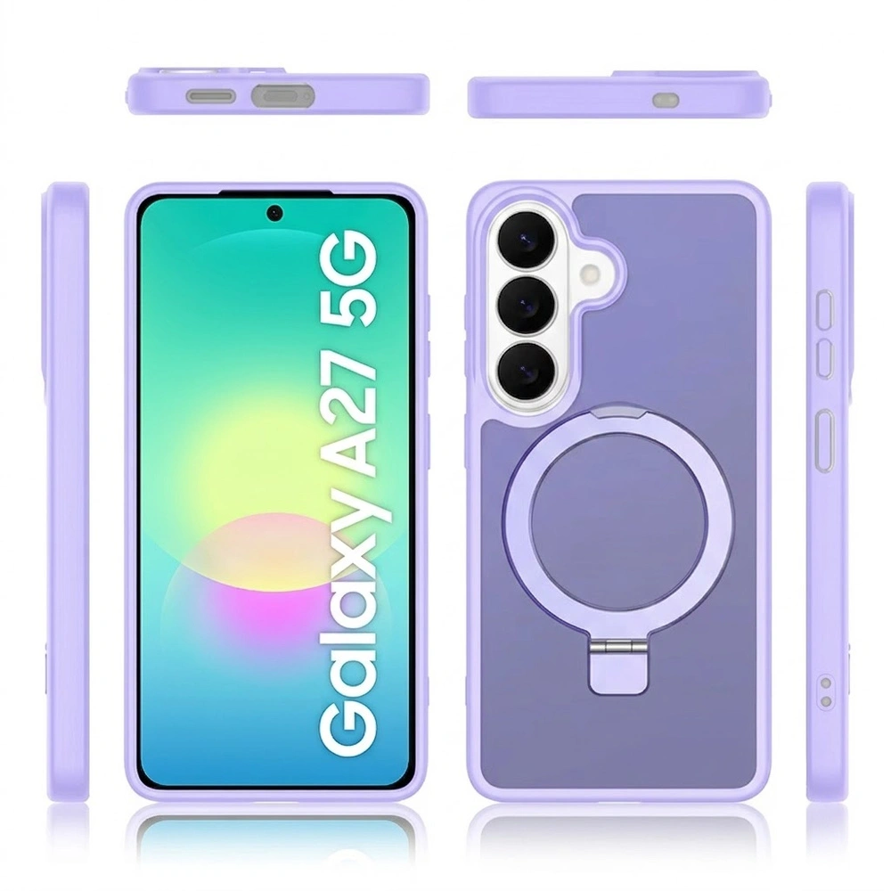 Custodia fumé per Samsung Galaxy A27 5G, custodia opaca con supporto, compatibile con MagSafe, cornice viola