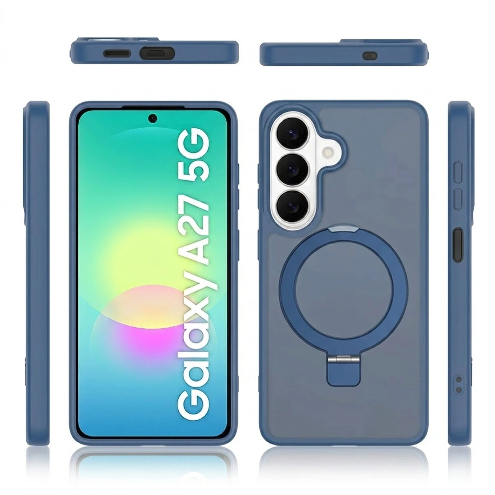 Custodia fumé per Samsung Galaxy A27 5G, custodia opaca con supporto, per MagSafe, cornice blu