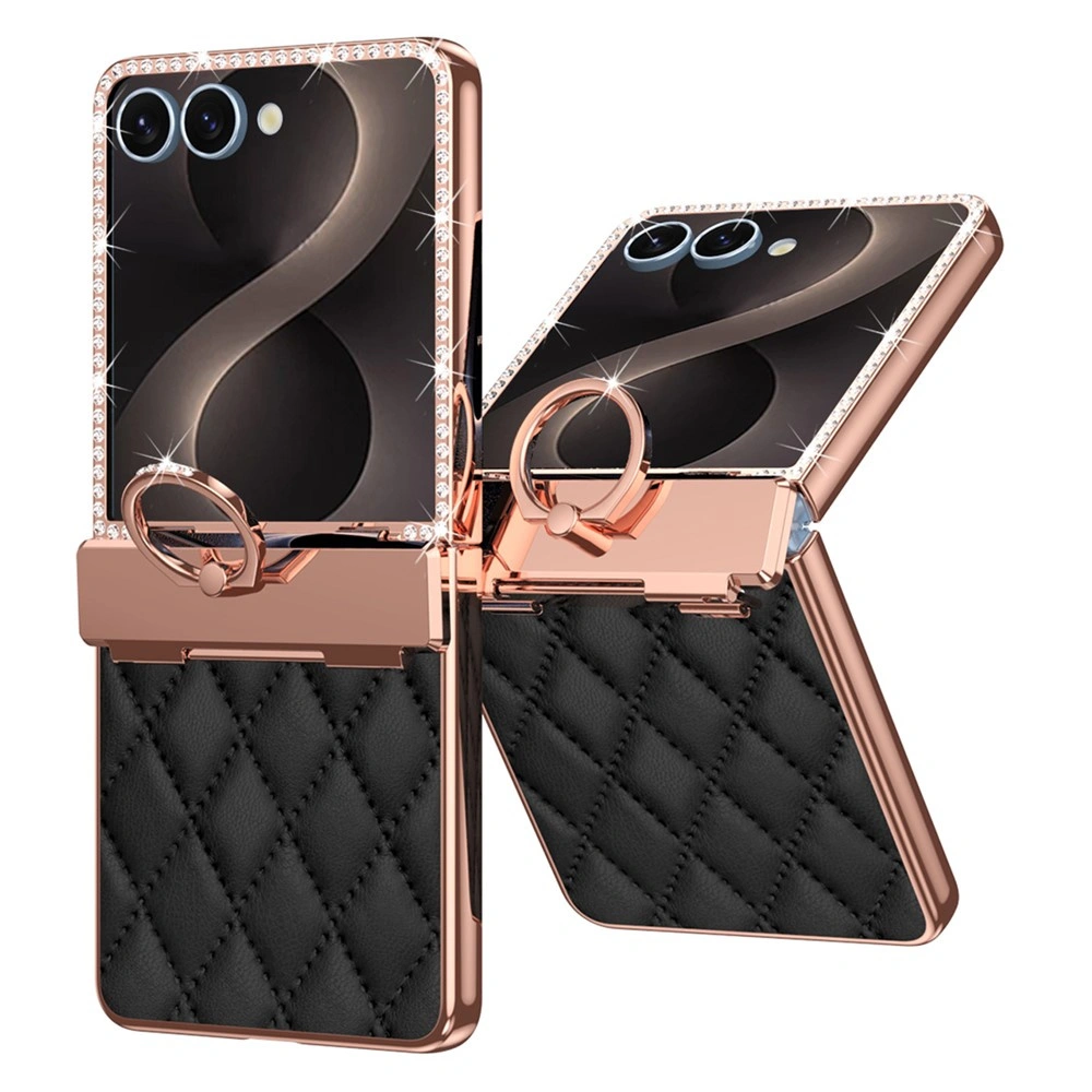 Étui pour Samsung Galaxy Z Flip 8, motif losange, avec verre pour l'écran externe, noir