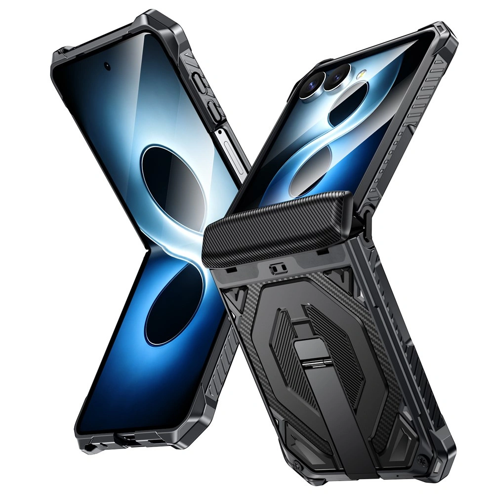 Funda blindada para Samsung Galaxy Z Flip 8, con soporte y cubierta de bisagra, para MagSafe, negra