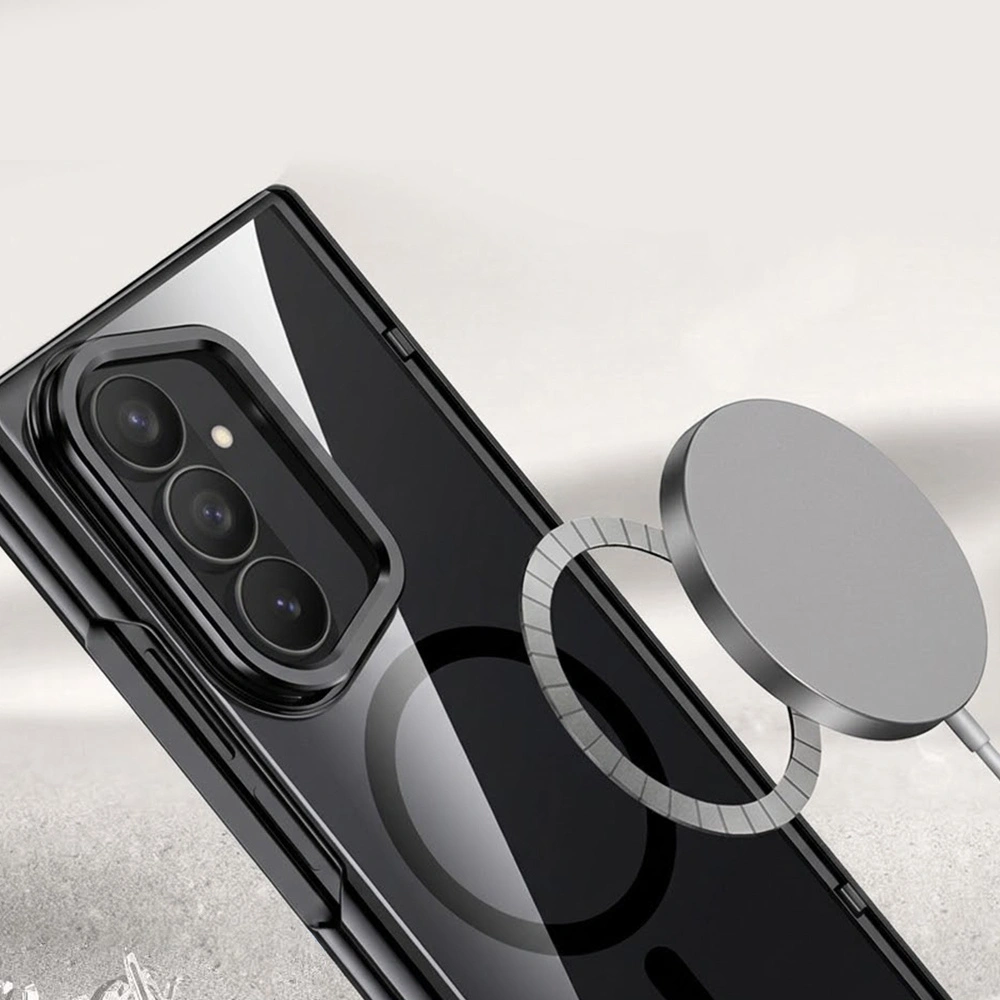 Funda transparente para Samsung Galaxy Z Fold 8 Ultra, con soporte y cristal para la pantalla externa, para MagSafe, marco negro