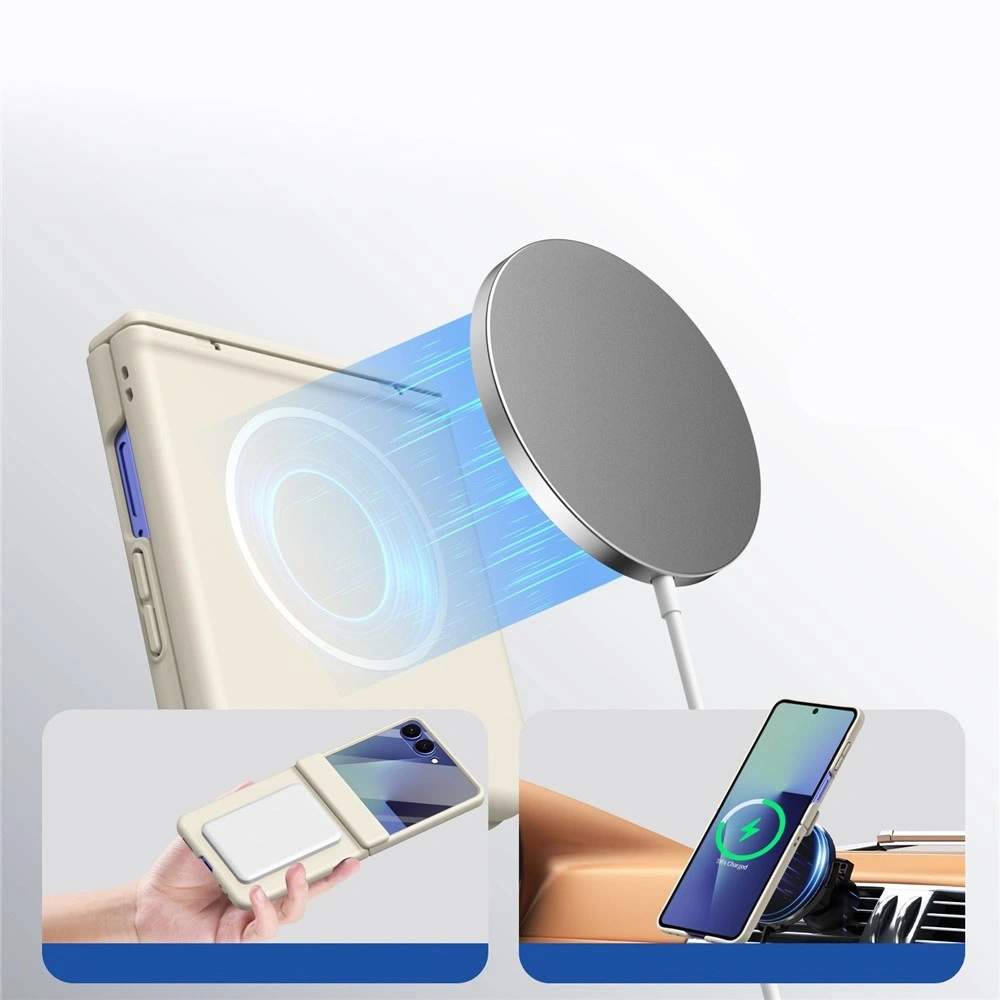 Custodia per Samsung Galaxy Z Flip 8, con copertura della cerniera e vetro per lo schermo esterno, per MagSafe, bianca