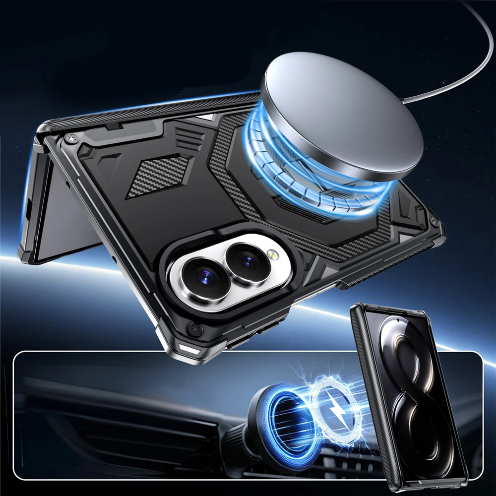 Funda blindada para Samsung Galaxy Z Fold 8, con soporte y tapa con bisagra, para MagSafe, negra