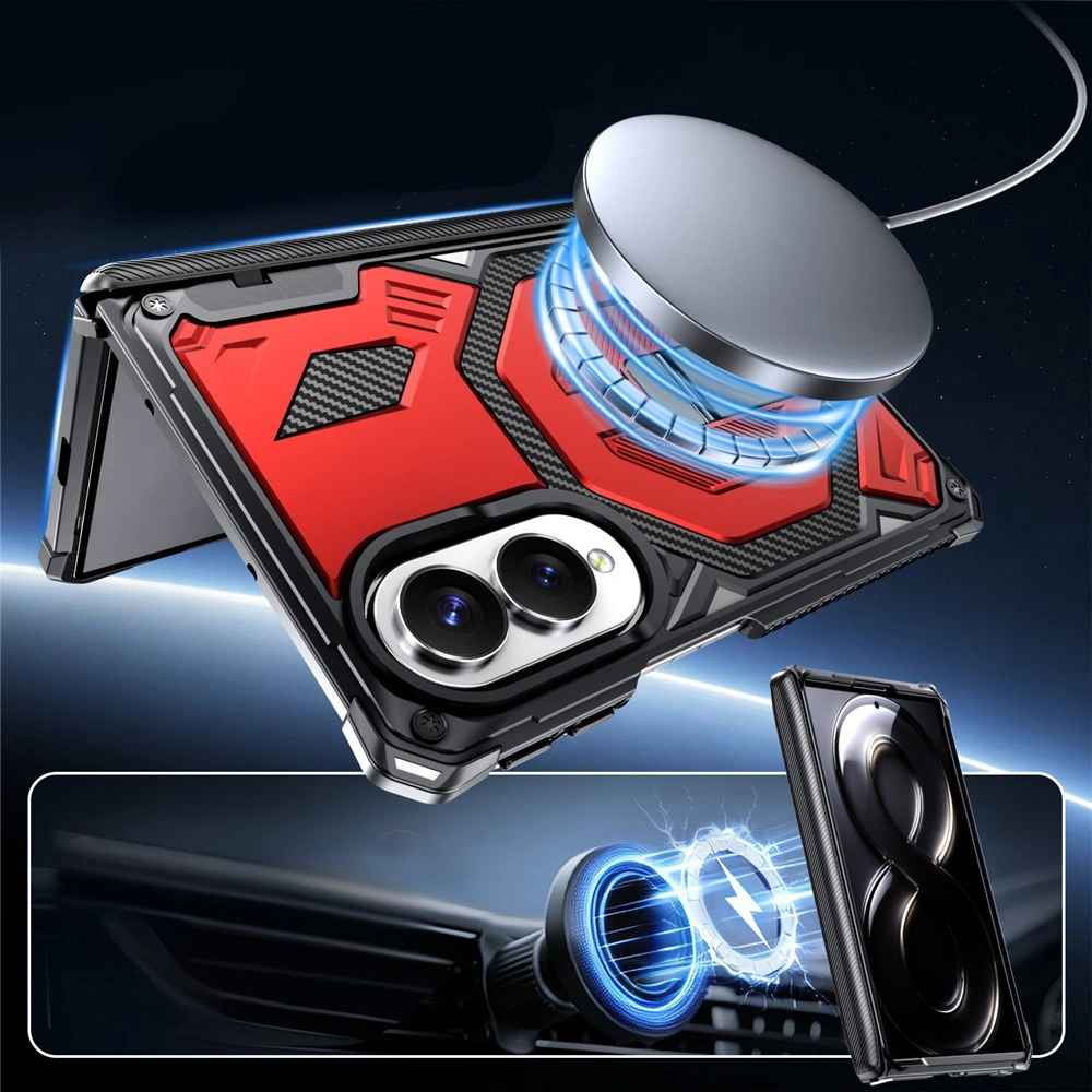 Funda blindada para Samsung Galaxy Z Fold 8, con soporte y cubierta de bisagra, para MagSafe, roja