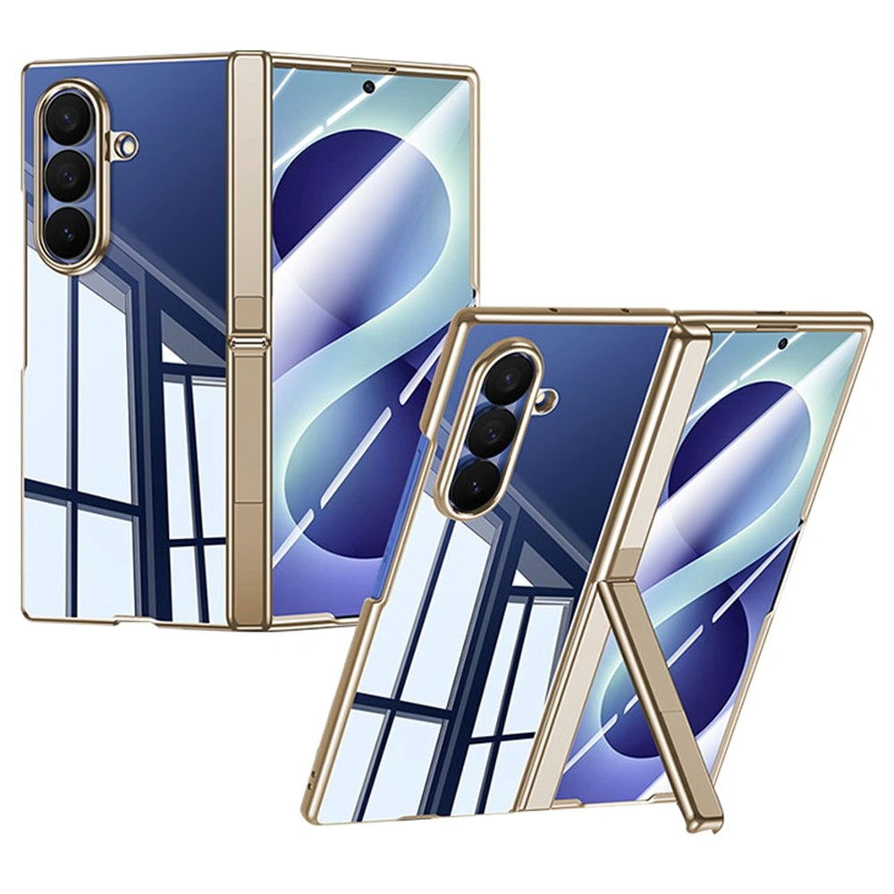 Custodia trasparente per Samsung Galaxy Z Fold 8 Ultra, con supporto e vetro per lo schermo esterno, cornice dorata