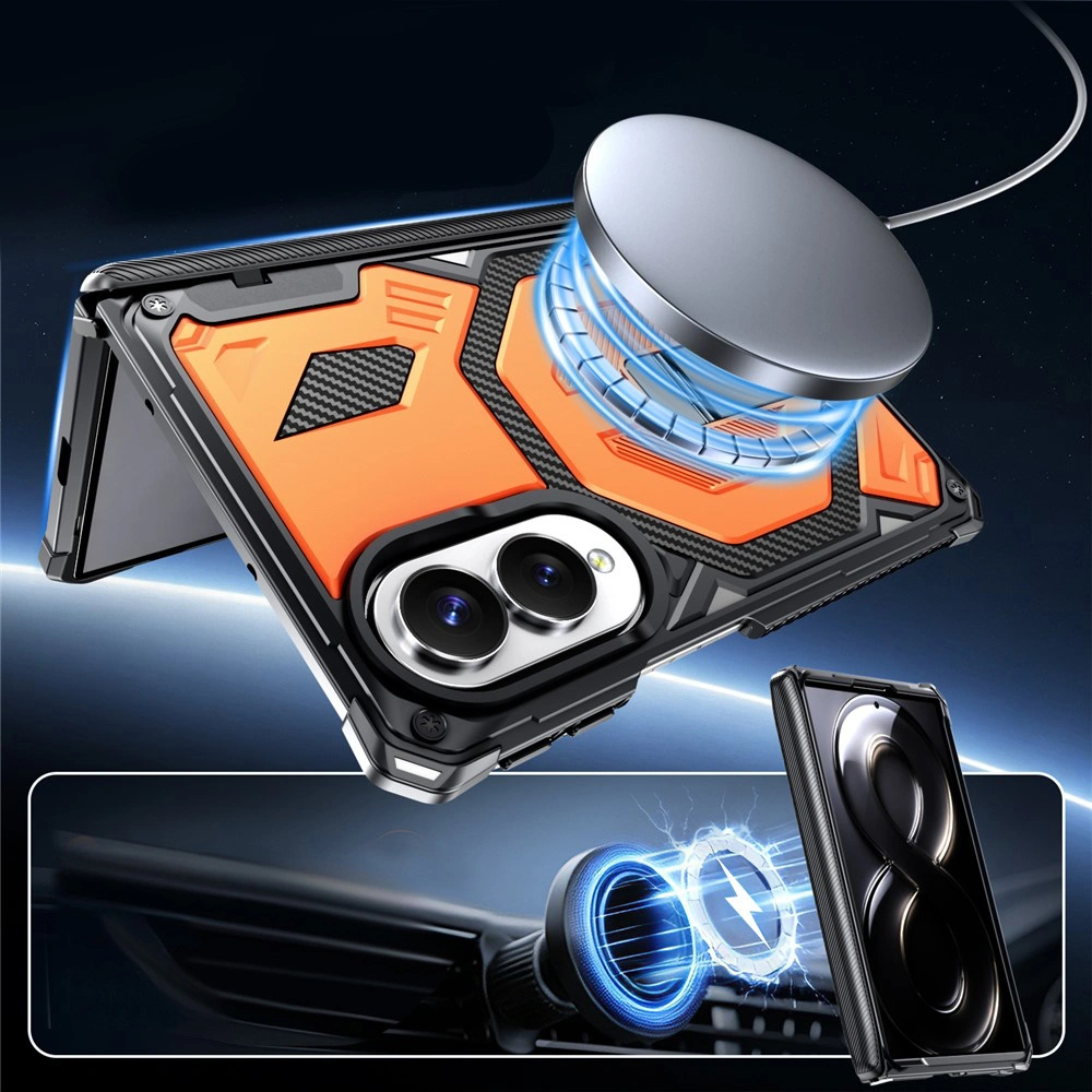 Funda blindada para Samsung Galaxy Z Fold 8, con soporte y tapa con bisagra, para MagSafe, naranja