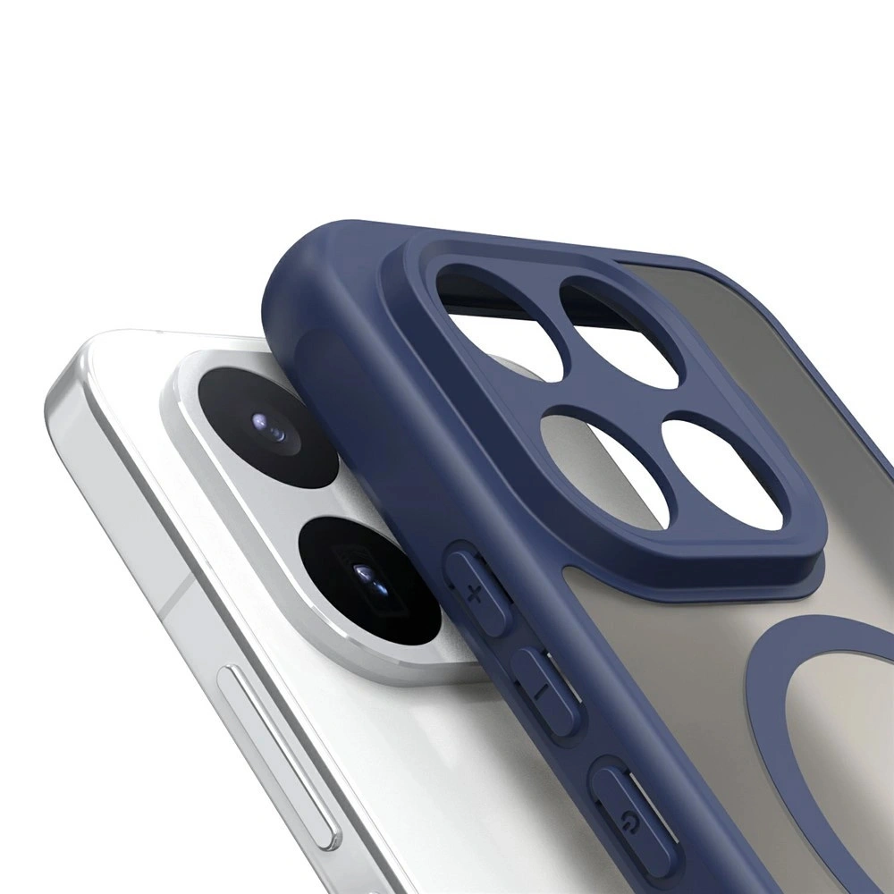 Custodia fumé per Xiaomi 17T, custodia opaca, per MagSafe, cornice blu