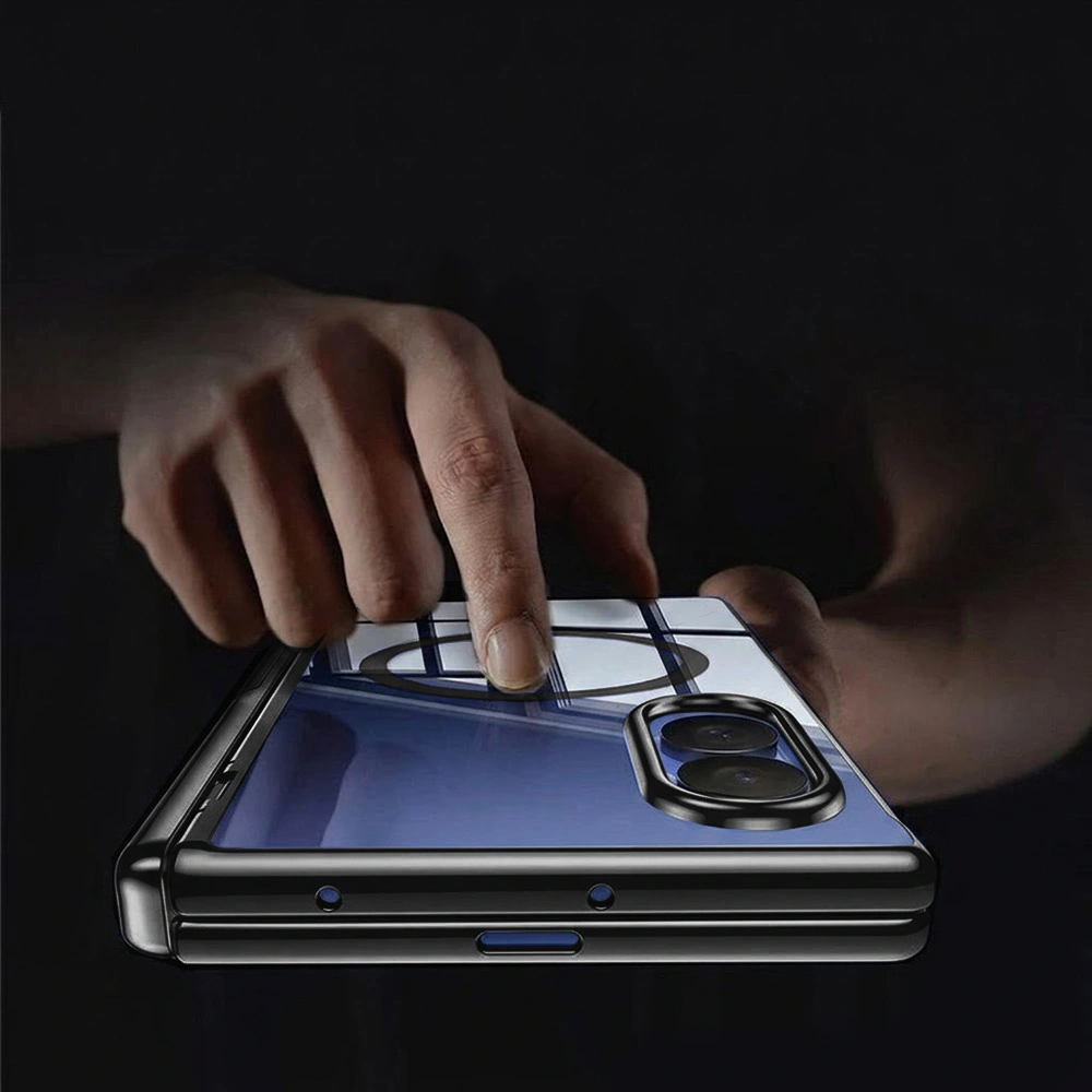 Funda transparente para Samsung Galaxy Z Fold 8, con soporte y cristal para la pantalla externa, para MagSafe, marco negro