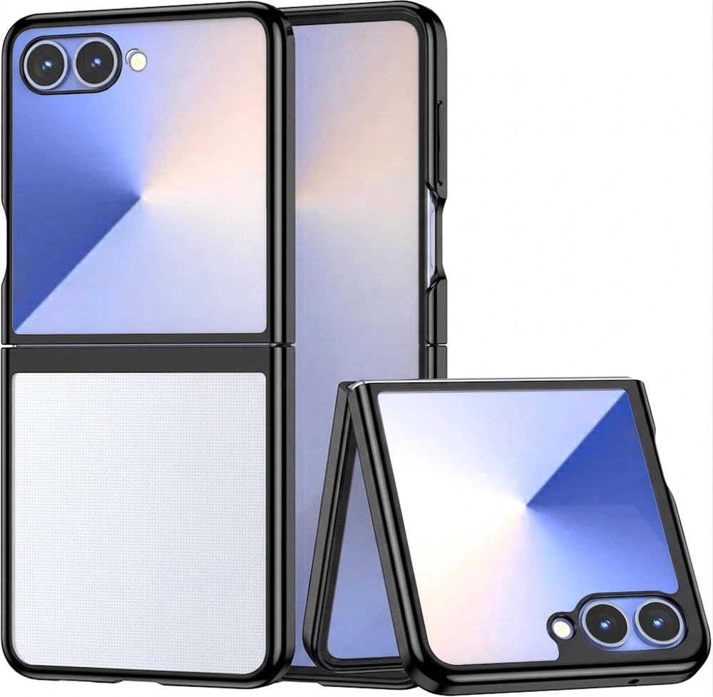 Transparente Hülle für Samsung Galaxy Z Flip 8, Hartschalenetui, schwarzer Rahmen
